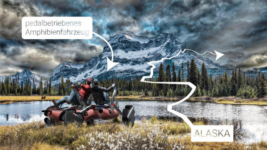 Die beiden Abenteurer Paul und Hansen Hoepner wollen mit einem selbst konstruierten pedalbetriebenen Amphibienfahrzeug namens „Urmel“ quer durch Alaska fahren. / © EWM AG
