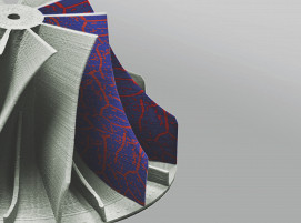Erstmals druckten Wissenschaftler des Fraunhofer IWS 3D-Hochentropie-Demonstratorstrukturen, die aus der Cantorlegierung „CrMnFeCoNi“ bestehen, mit dem Verfahren Fused Filament Fabrication (FFF). Die Bildmontage zeigt auf der Oberfläche ein Beispiel für eine besonders hochfeste, aus zwei Phasen bestehende Mikrostruktur als geplante Weiterentwicklung des Legierungssystems.