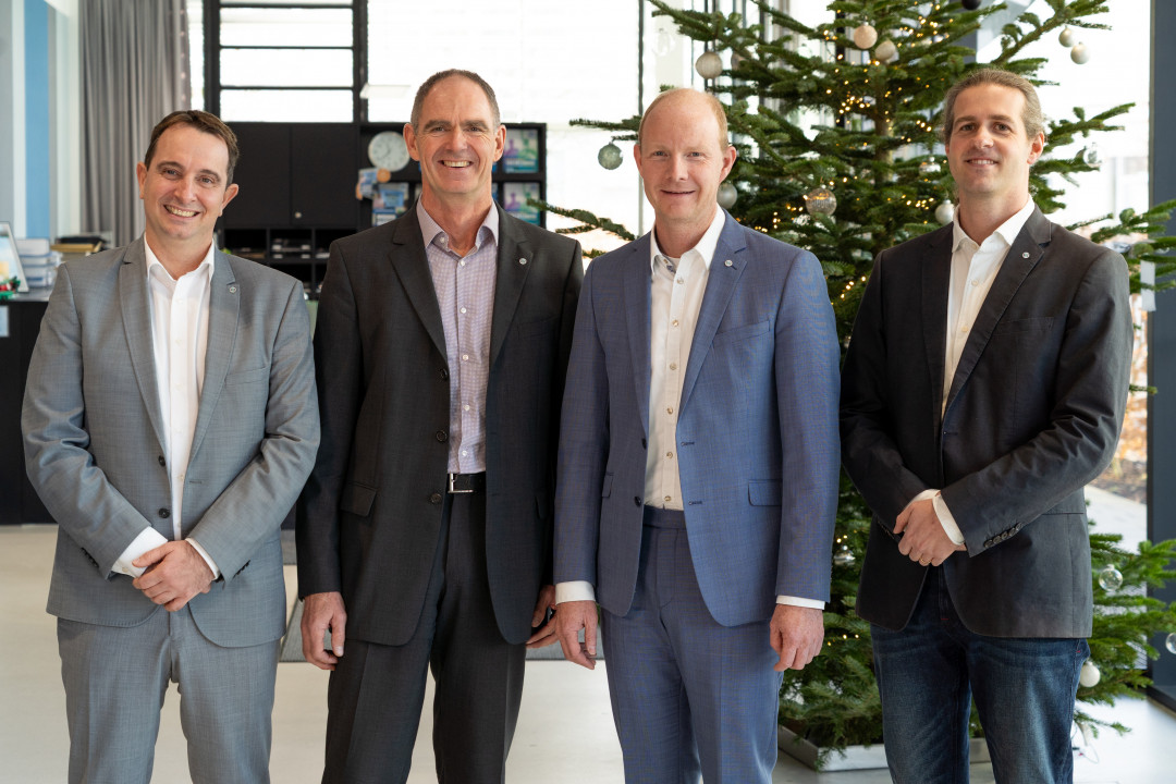 Die neu aufgestellte Geschäftsführung des SKZ (von links): Dr. Benjamin Baudrit, Prof. Dr.-Ing. Martin Bastian, Dr. Thomas Hochrein und Dr. Giovanni Schober - © Luca Hoffmannbeck, SKZ