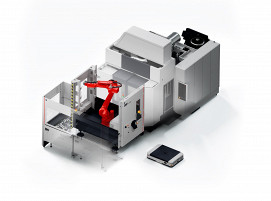 The S-cell mobile platform has a permanently installed industrial robot and moves autonomously as an AMR between the test stations throughout the production facility.