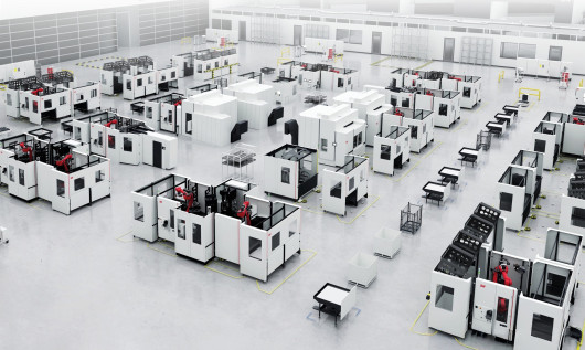 The Smart FMS (flexible manufacturing system) from Schwäbische Werkzeugmaschinen GmbH (SW) enables flexible, resource-efficient, and sustainable workpiece machining. / © Schwäbische Werkzeugmaschinen GmbH