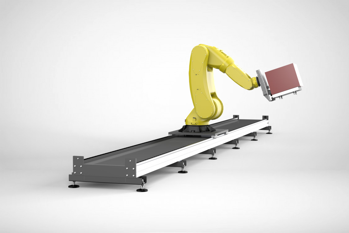 Die Aluminium-7.-Achse von Indunorm in Bodenmontage: Das modulare System ist herstellerunabhängig kompatibel und kann durch zusätzliche Segmente nachträglich verlängert werden. - © Indunorm Bewegungstechnik GmbH