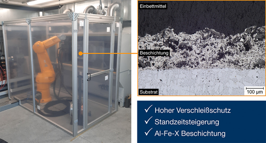 Neuentwickeltes Al‑G‑Materialsystem (rechts) und Beschichtungsprozess (links) - © NMB