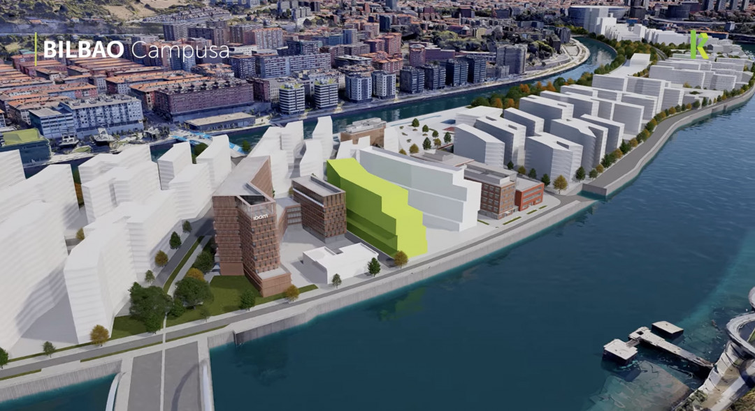 Auf der „Insel des Wissens, der Technologie, der Innovation und der intelligenten Industrie“ in Bilbao plant Lantek einen mehr als 6.000 Quadratmeter umfassenden Technologie-Campus (grün gefärbtes Gebäude). - © Lantek Systemtechnik GmbH