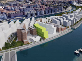 Auf der „Insel des Wissens, der Technologie, der Innovation und der intelligenten Industrie“ in Bilbao plant Lantek einen mehr als 6.000 Quadratmeter umfassenden Technologie-Campus (grün gefärbtes Gebäude).