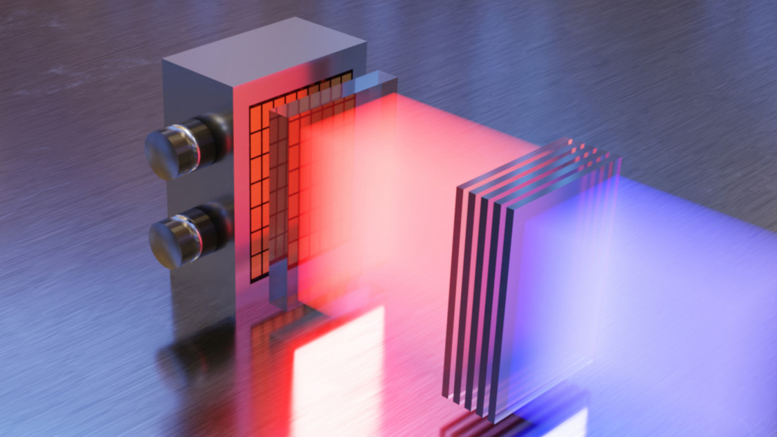 Visualisierung eines Diodenlaser-Moduls mit Strahlformung zum Pumpen von Plattenstapel-verstärkern in Hochenergielasern. Solche Diodenlaser-Pumpmodule gelten als Schlüssel-komponente für Fusionskraftwerke der Zukunft. - © © Fraunhofer ILT, Aachen