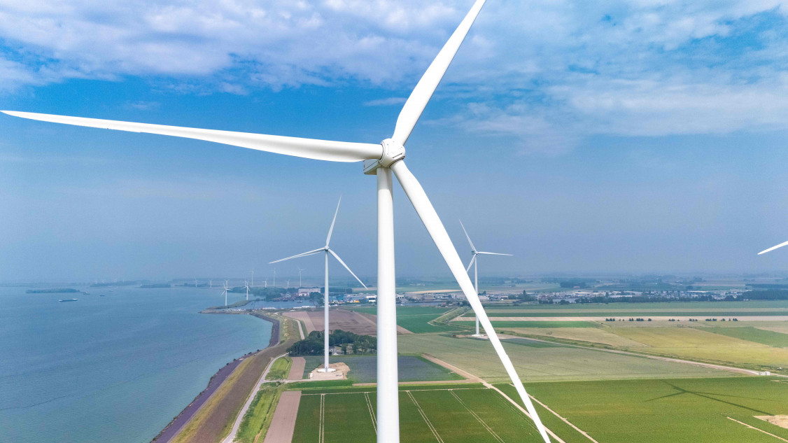 Der Onshore-Windpark Karolinapolder am Volkerak bei Dinteloord - © REW