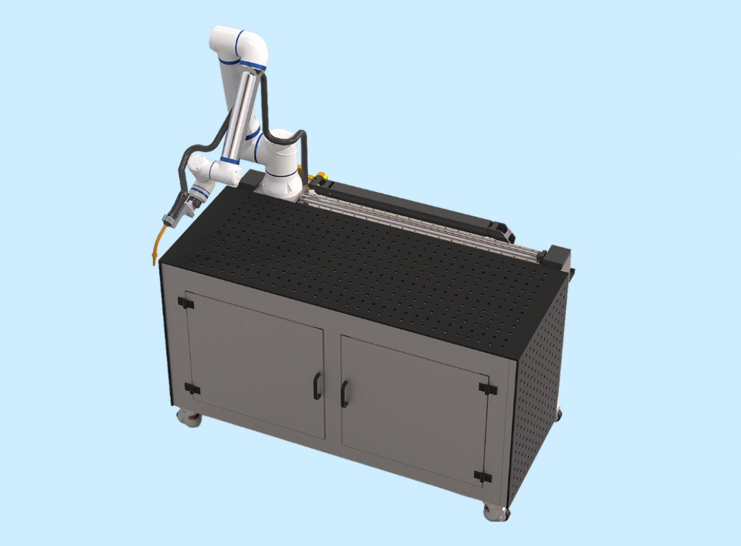 Modularer Schweißtisch von linrob für automatisiertes Roboterschweißen mit integrierter Linearachse. - © linrob automation GmbH