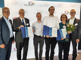 Winners of the IGF Project of the Year (f. l. t. r.): Jens Jerzembeck, DVS Research; Lutz-Michael Berger, Fraunhofer IKTS; Maximilian Grimm, TU Chemnitz; Lukas Tegelkamp, TU Chemnitz; Susan Conze, Fraunhofer IKTS; Thomas Lampke, TU Chemnitz