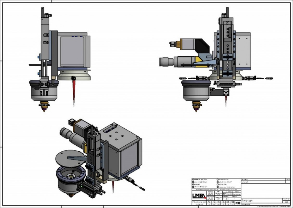 Scanneroptik mit schwenkbarer Schneiddüse für den kombinierten Schneid- und Schweißprozess. - © LMB Automation GmbH / Projekt LasProBi