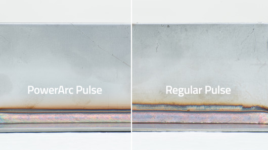 Der Wärmeeintrag beim PowerArc Pulse (links) unterscheidet sich deutlich von dem des herkömmlichen Pulsschweißens. / © Migatronic